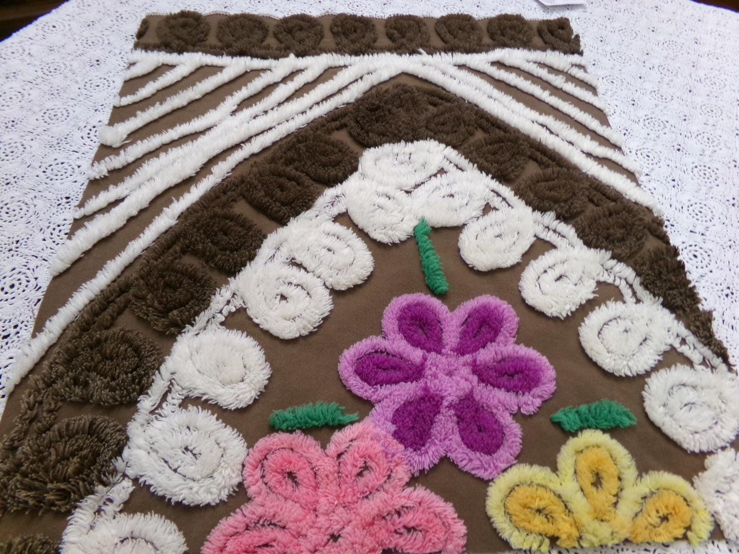 chocolate cake vintage chenille bedspread fabric 16x17.5"