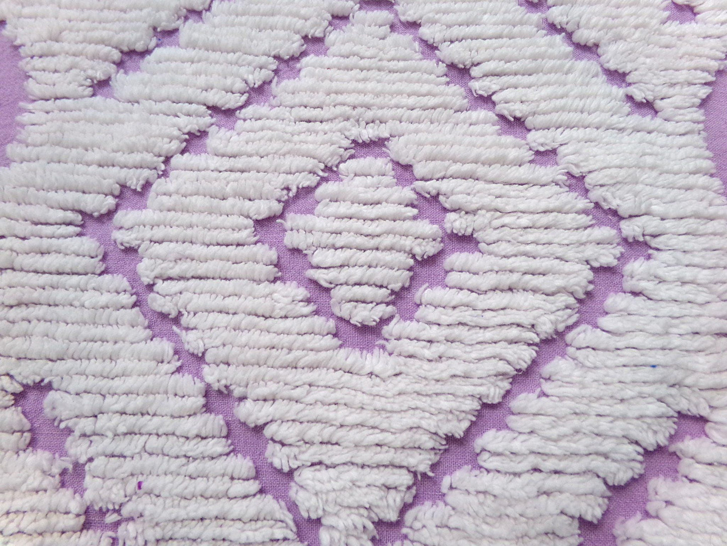 Lavender White Vintage Chenille Fabric Piece 25x26" Daisy Diamond Geometric