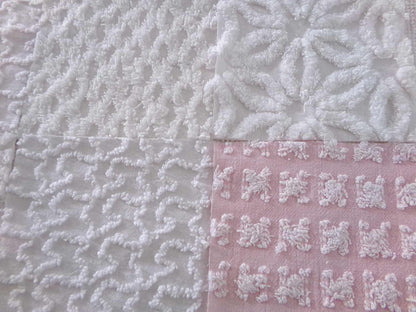 angelic vintage chenille fabric squares, set of 16 quilt blocks 6" each pink & white
