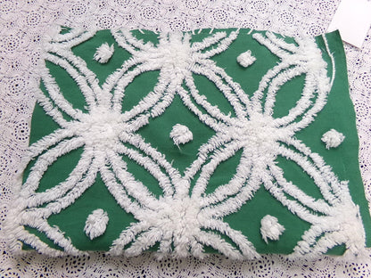 Evergreen Vintage Chenille Fabric, White Wedding Rings & Dots, 20x27" Piece