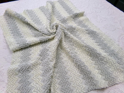 modern grey & white vintage chenille fabric, textured zig zag design, 21" x 18" unique piece of quilt material