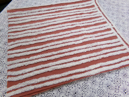 White Stripe Vintage Chenille Bedspread Fabric Terracotta Clay 16.5 x 27" Piece