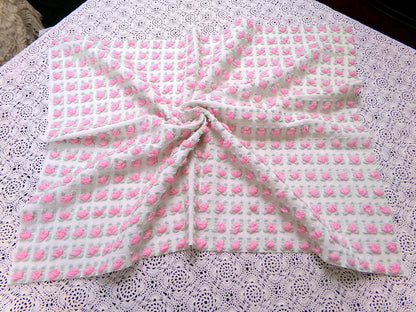 Popular Pink Rosebud Vtg Chenille Bedspread Fabric Rose Quilt Material 18x24"