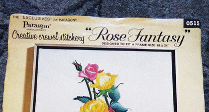 ROSE FANTASY Vintage Paragon Crewel Embroidery Kit #0515, Elegant Garden Roses Stitchery, Gail Bruckner Design