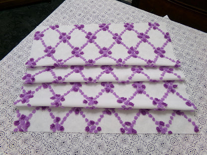 Crocus Buds in Snow Vintage Chenille Fabric, Purple & White 20" x 24" piece