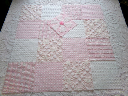peaceful pinks vintage 6" chenille fabric squares, set of 17 vintage cottage chic quilt blocks for quilting, sewing & crafts