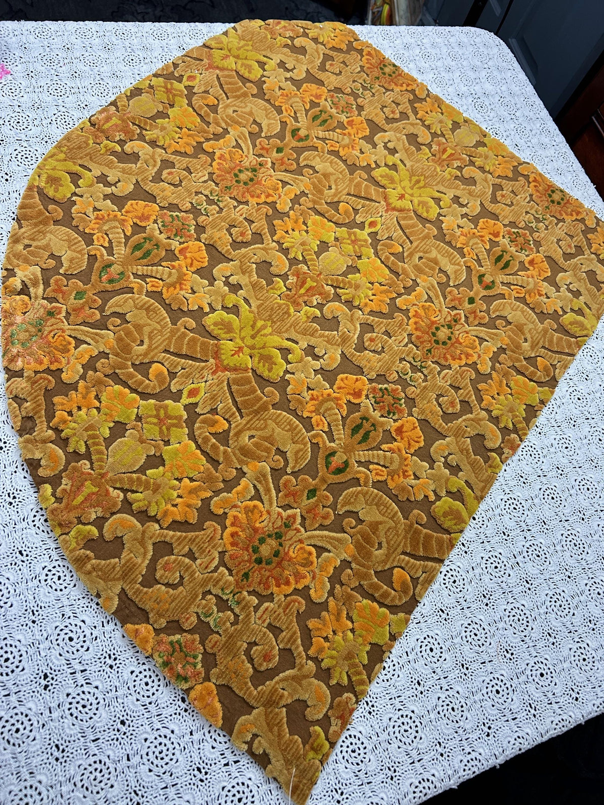 Boho Vintage Cut Velvet Fabric, Copper Brown Tapestry Style Chenille Material, 17x21" Pc