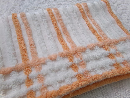 Peach & White Striped Vintage Chenille Fabric, versatile sewing craft quilt material, 18" x 25" piece