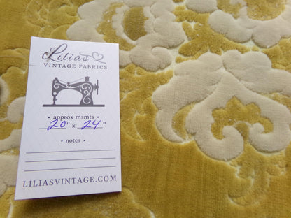 Luxury Vintage Cut Velvet Fabric, Boho Golden Rose Bates Chenille, Ideal in Totes & Bags, 20" x 24"