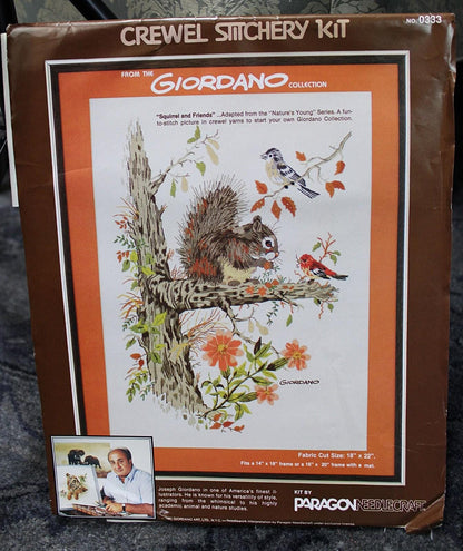 Vintage SQUIRREL and FRIENDS Crewel Embroidery Kit Paragon Stitchery 0333 Giordano