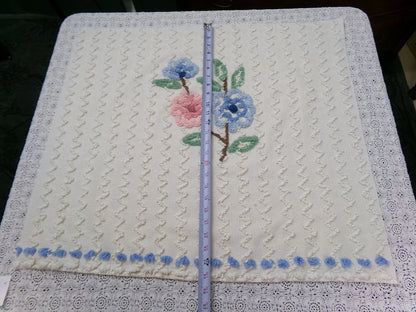 Vtg Chenille Bedspread Fabric Floral Seersucker Zig Zag 24x28" Sewing Material