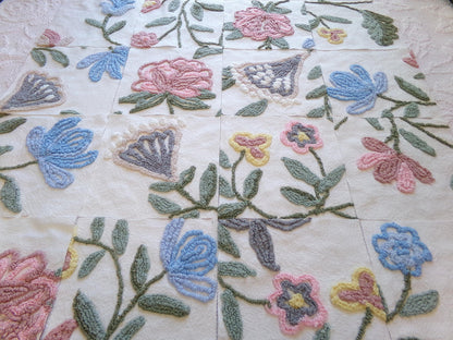 fantasy botanicals vintage chenille fabric squares, set of 16 natural floral 6" quilt blocks for crafts, sewing, diy pillow covers