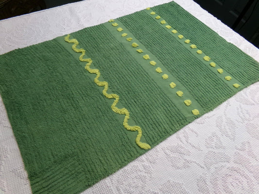Goblin Green Vintage Chenille Bedspread Fabric Piece | Sewing Quilt Material 17" x 25"