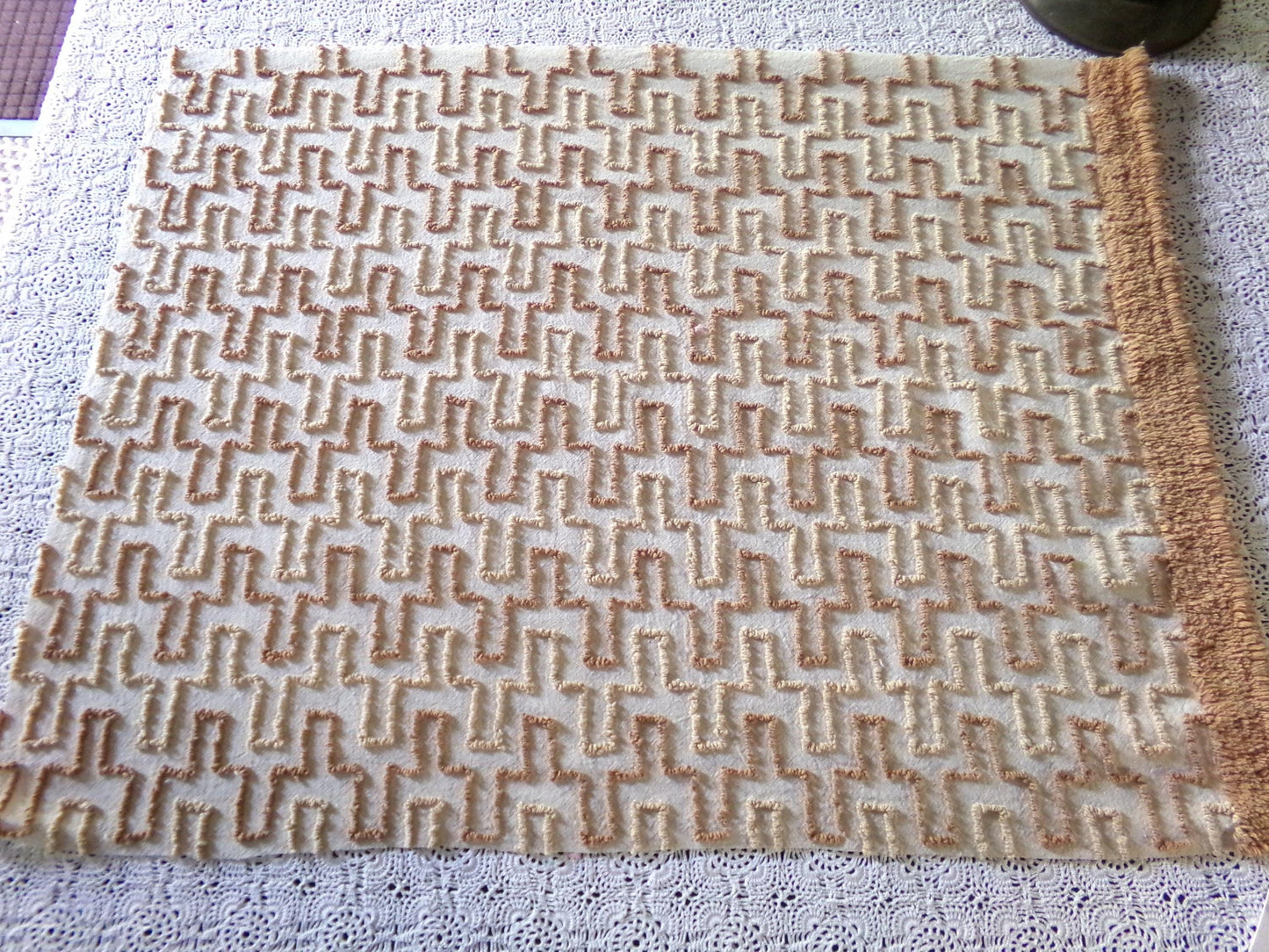 fantasy pyramids boho chenille fabric, retro earthtone brown vintage 18" x 24" piece of cotton quilt material for crafts & sewing