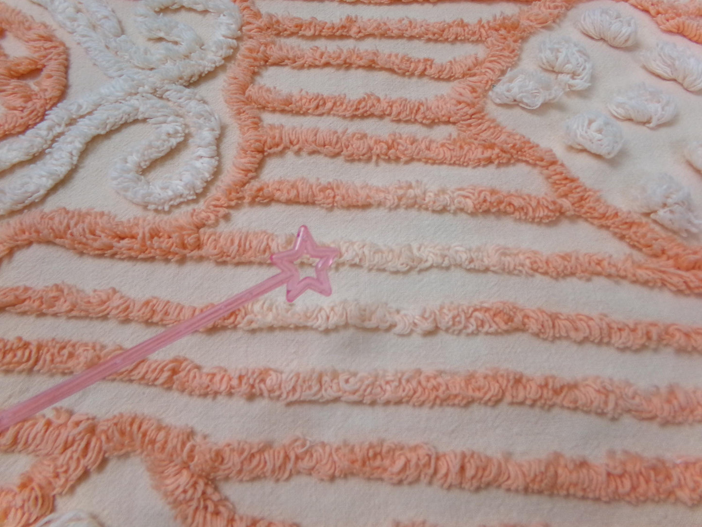 Vintage Cotton Chenille Fabric Peach Mixed Lattice Swag Floral 22x30 Shabby Chic Craft