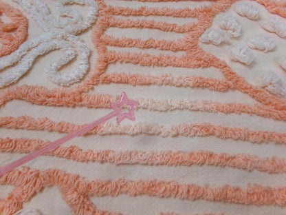 Vintage Cotton Chenille Fabric Peach Mixed Lattice Swag Floral 22x30 Shabby Chic Craft
