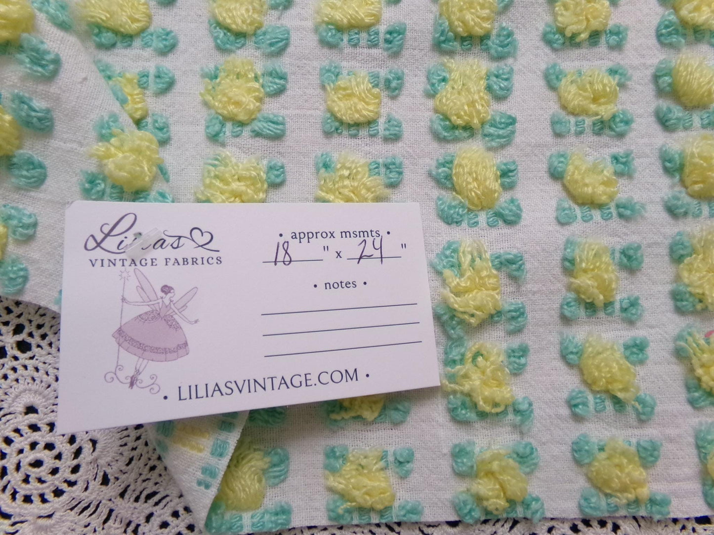 Cottage Rosebud Vintage Chenille Fabric Bouncy Bright Yellow Roses 18x24"