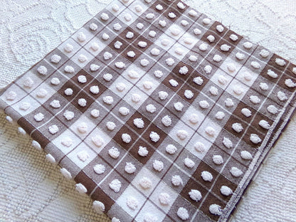 vintage chenille fabric: 18" x 24" cut piece of brown & white popcorn cotton material for quilting, sewing cute teddy bears