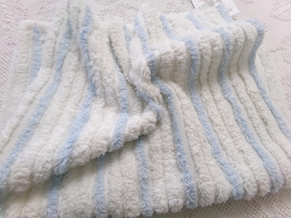 simple blue & white striped vintage chenille bedspread fabric, versatile sewing material 17" x 24"