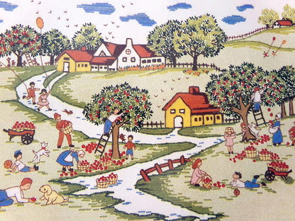 APPLE HARVEST Crewel Embroidery Kit, Vintage Paragon Needlecraft 0925, Primitive Farm Scene