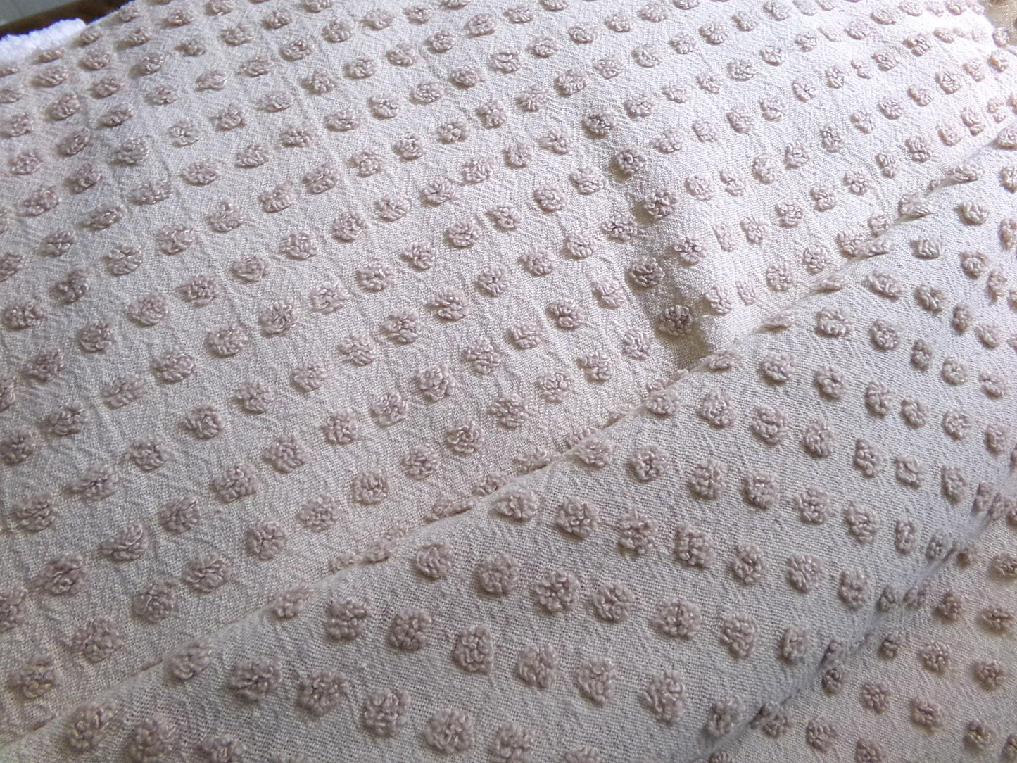 neutral mocha pops vintage chenille fabric, Morgan Jones little popcorn dots, 18" x 24" piece of lightweight sewing & quilting material