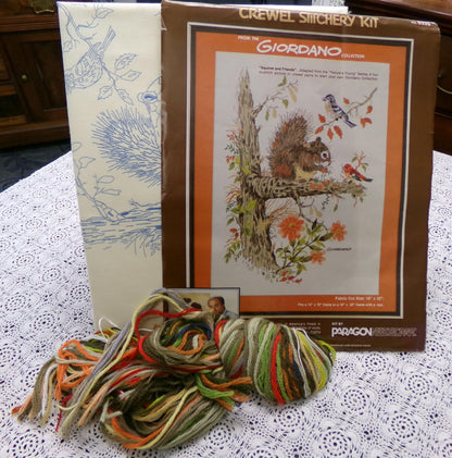 Vintage SQUIRREL and FRIENDS Crewel Embroidery Kit Paragon Stitchery 0333 Giordano