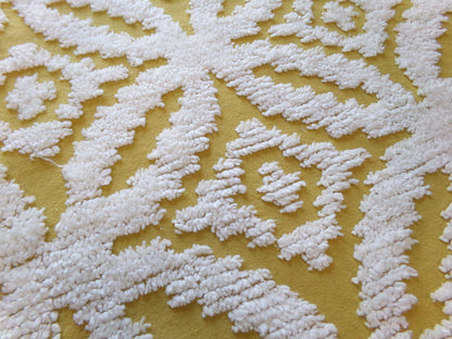 honey harvest gold vintage chenille fabric, retro 18" x 25" cut piece, white geometric tufts, lightweight cotton sewing fabric
