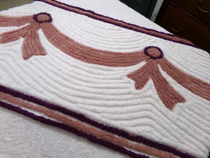 Double Swag Bows Vintage Chenille Bedspread Fabric, Luxurious Elegant Sewing Material, 20" x 35"