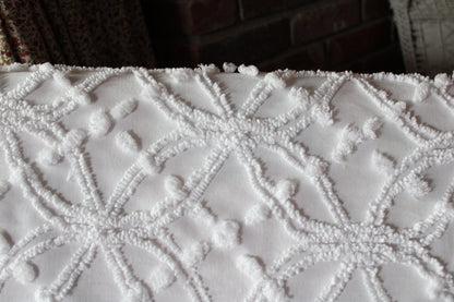 Classic White Vintage Chenille Fabric in Wedding Ring Pops Design, 20" x 25" Inch Piece, Versatile in Pillows, Quilts & Crafts