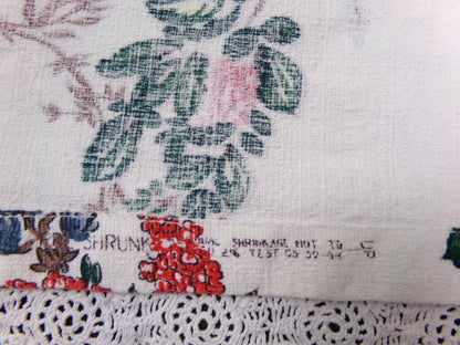 Vintage Barkcloth Fabric Panel Paloma Exotic Bird & Floral Botanical Print, 20x30"