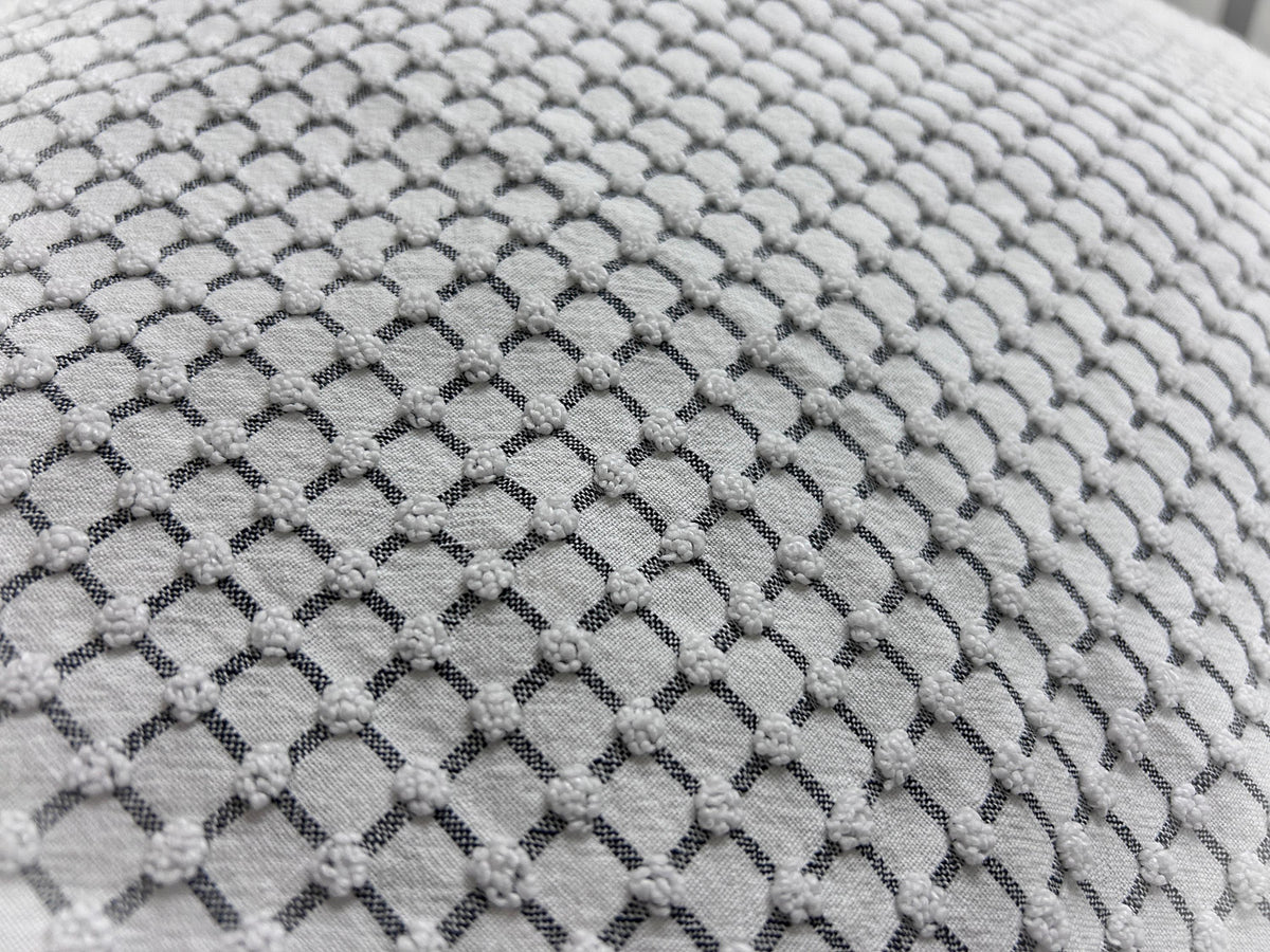 Black & White Vintage Chenille Fabric, Micro Grid Pops, Shaggy Edge Trim 20x20"