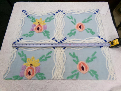 Vintage Blue Floral Chenille Bedspread Fabric, coastal chic sewing material, 21" x 25"