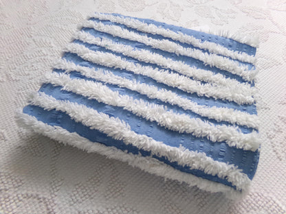 Trendy Coastal Blue & White Striped Vintage Chenille Fabric, Craft Quilt Material, 16" x 27" Piece