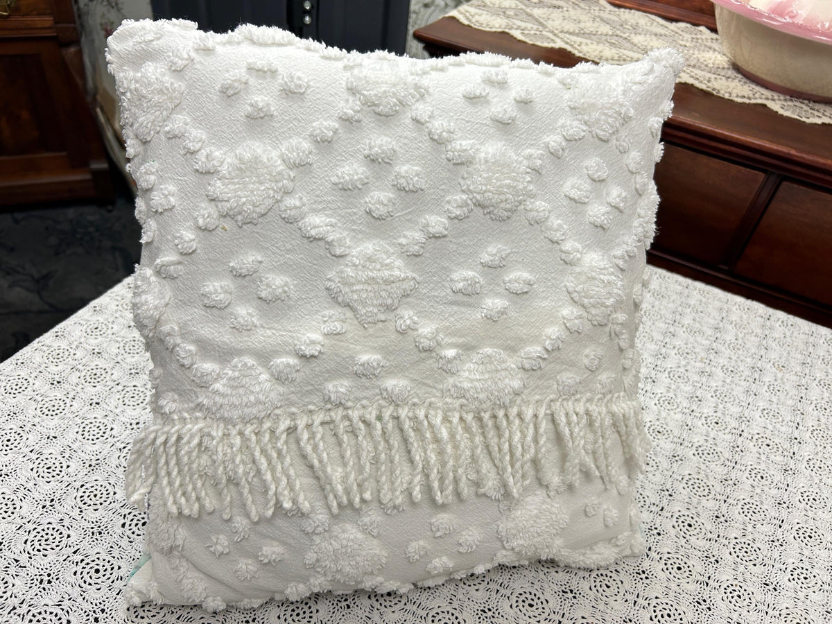 Vintage Velvet & Chenille Pillow Cover, 16" Square Reversible Coastal Patchwork Design