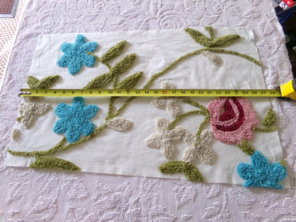 wild rose vintage chenille fabric, sewing material for floral appliques, quilts 15" x 26"