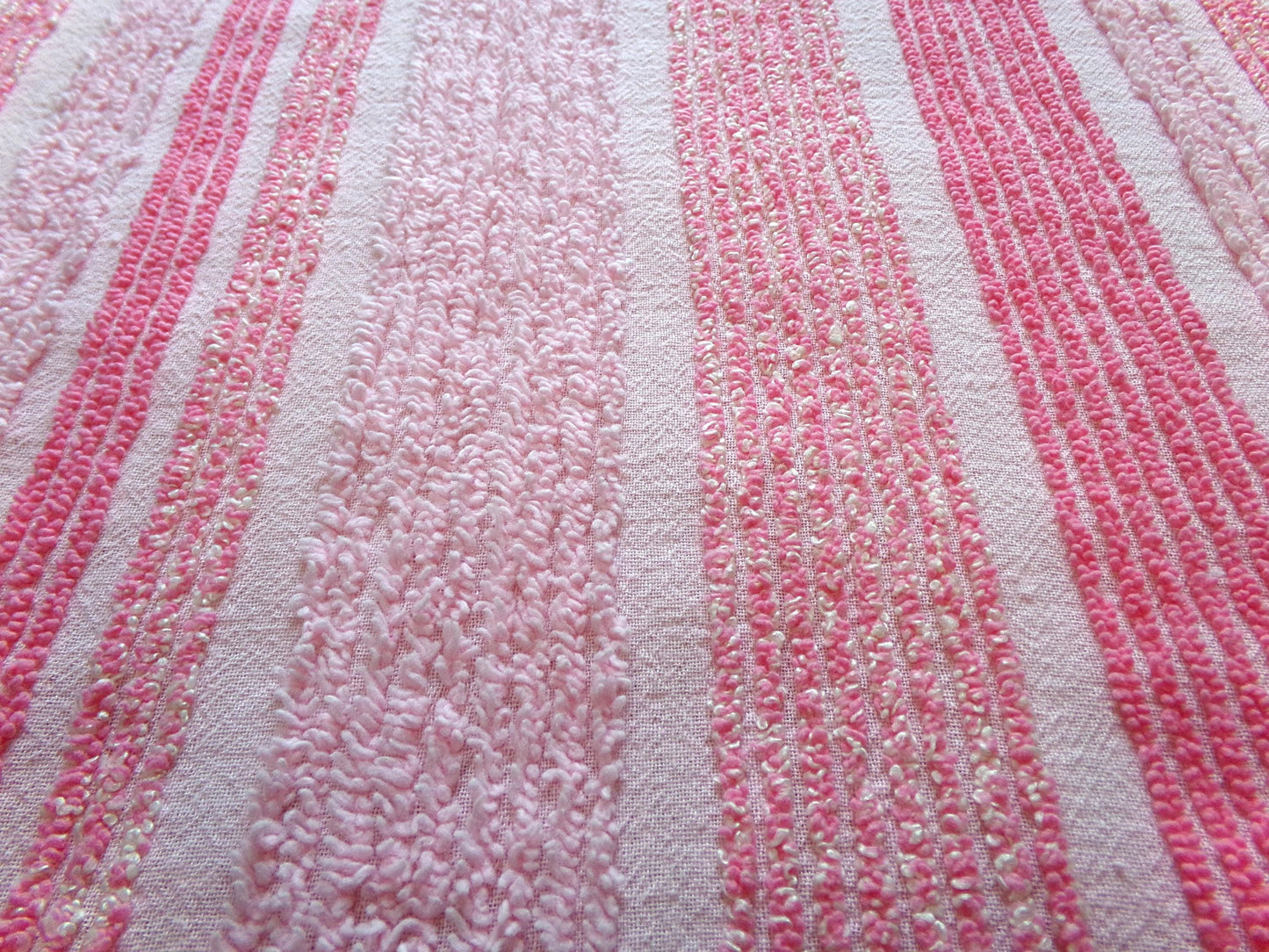 multisize pink striped vintage chenille fabric, ultra lightweight 18" x 24" piece of sewing material w/ variegated stripe lines