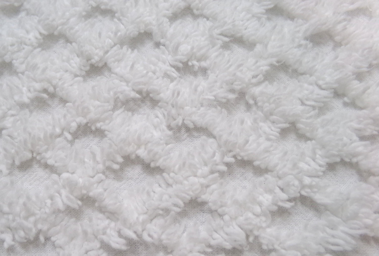 Soft White Vintage Chenille Fabric Diamond Lattice Geometric 18" x 24"