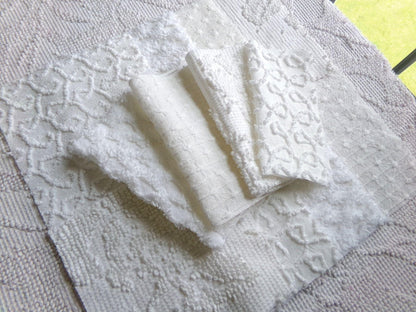 white vintage 6" chenille squares, set of 12 quilt blocks in a classic selection of popular patterns for sewing & crafts