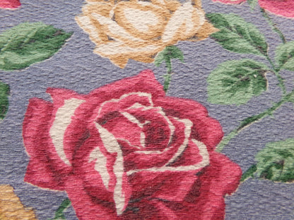 Vintage Rose Barkcloth Fabric, Pink Gold Blooms Blue Background 16" x 27"