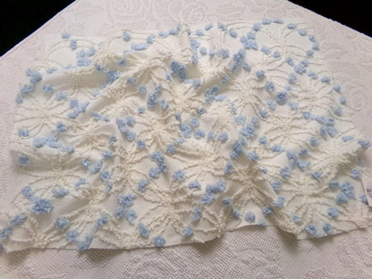 Coastal Style Vintage Chenille Bedspread Fabric, Delicate Wedding Rings & Sky Blue Dots, 18" x 25"