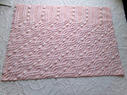 pink eternity link vintage chenille fabric, feminine romantic sewing material for quilts & pillows, 17" x 25" inch piece