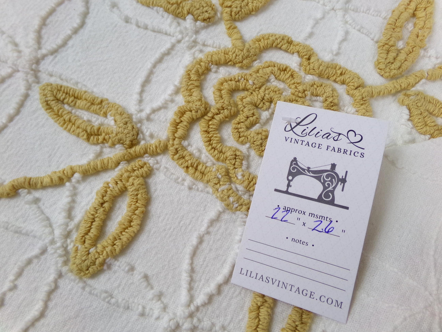 Vintage Tufted Chenille Fabric Piece, Directional Golden Rose Sewing & Quilt Material 22" x 26"