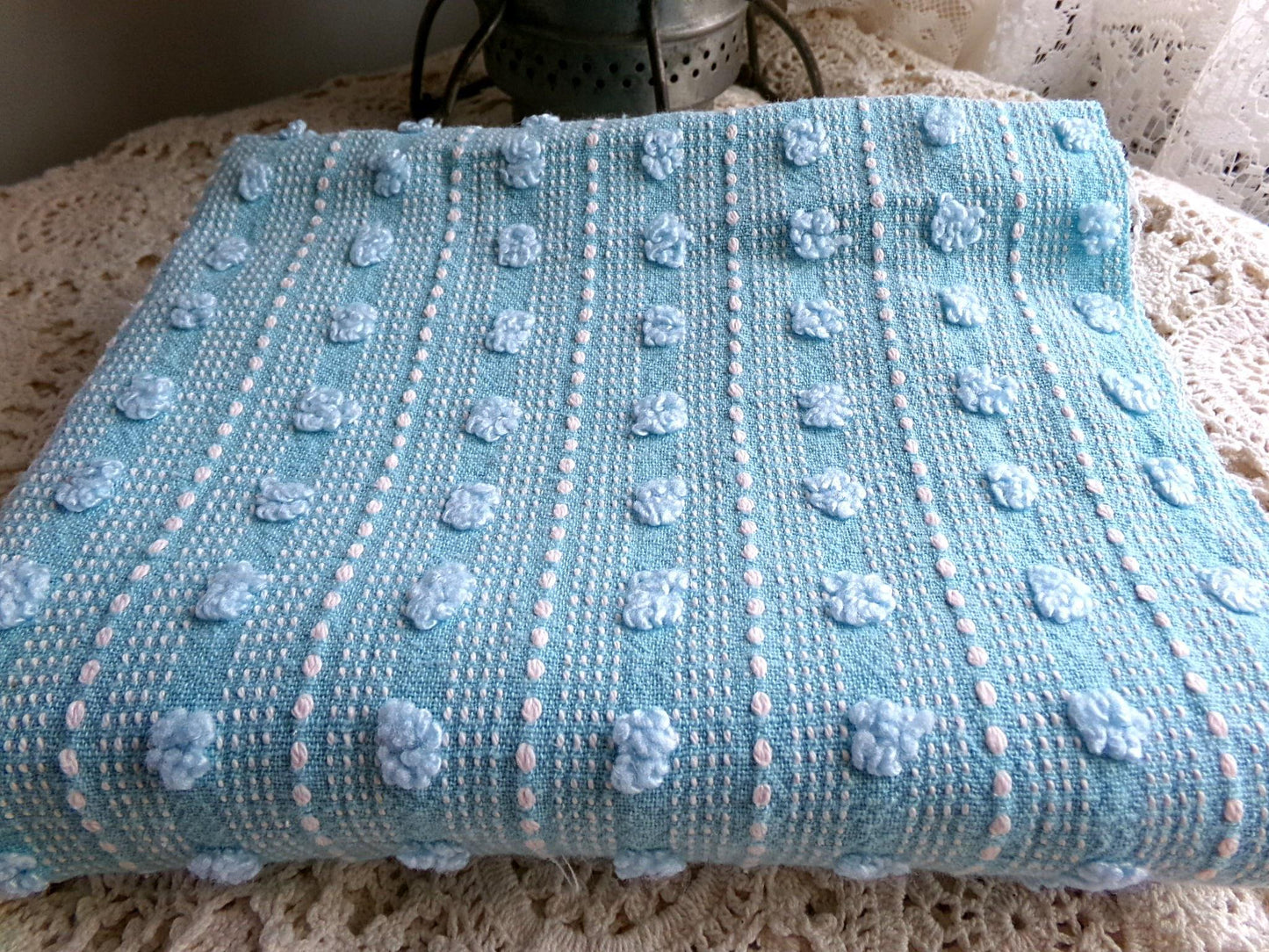Vintage Chenille Fabric, Cute Woven Dot Dash Design, 24" x 18" inch piece, Great Quilt Material