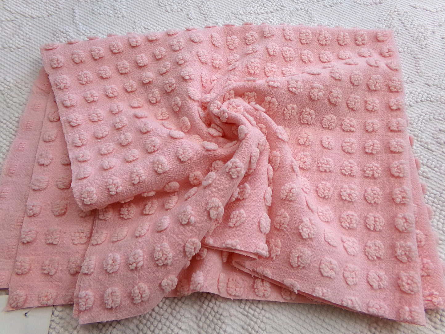 pink vintage chenille fabric w/ nubby texturized pops, 18" x 24" piece