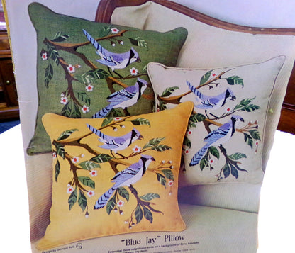 Blue Jay Birds Pillow Crewel Embroidery Kit Vintage Paragon Needlecraft 0162
