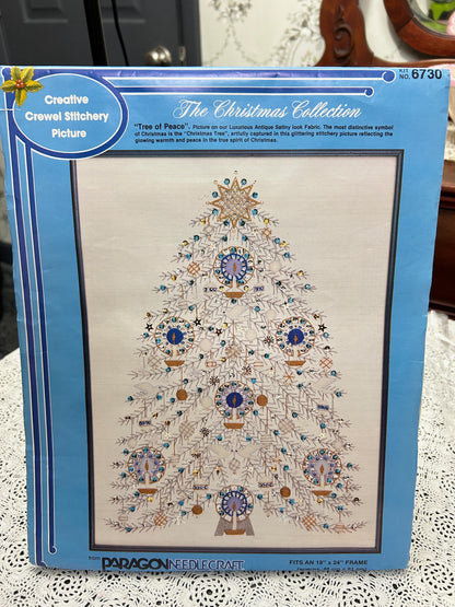 TREE of PEACE Vintage Crewel Embroidery Kit Paragon 6730 Christmas Wall Art June McClean