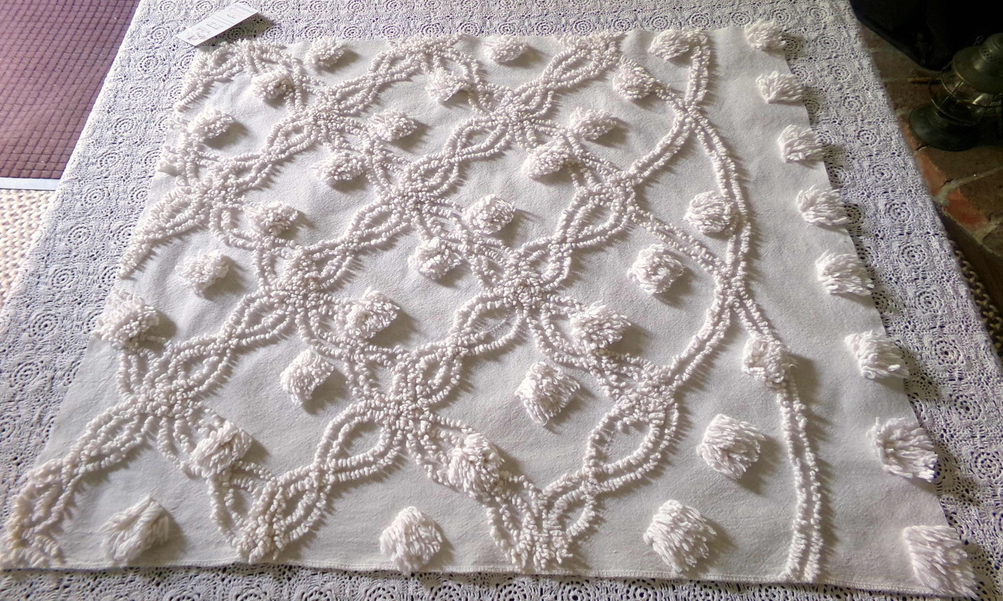 Fluffy Jumbo Pops Vintage Chenille Fabric, Shabby Chic Puffs, 21" x 25" inch Piece, Neutral Antique Cream for Pillows, Quilting