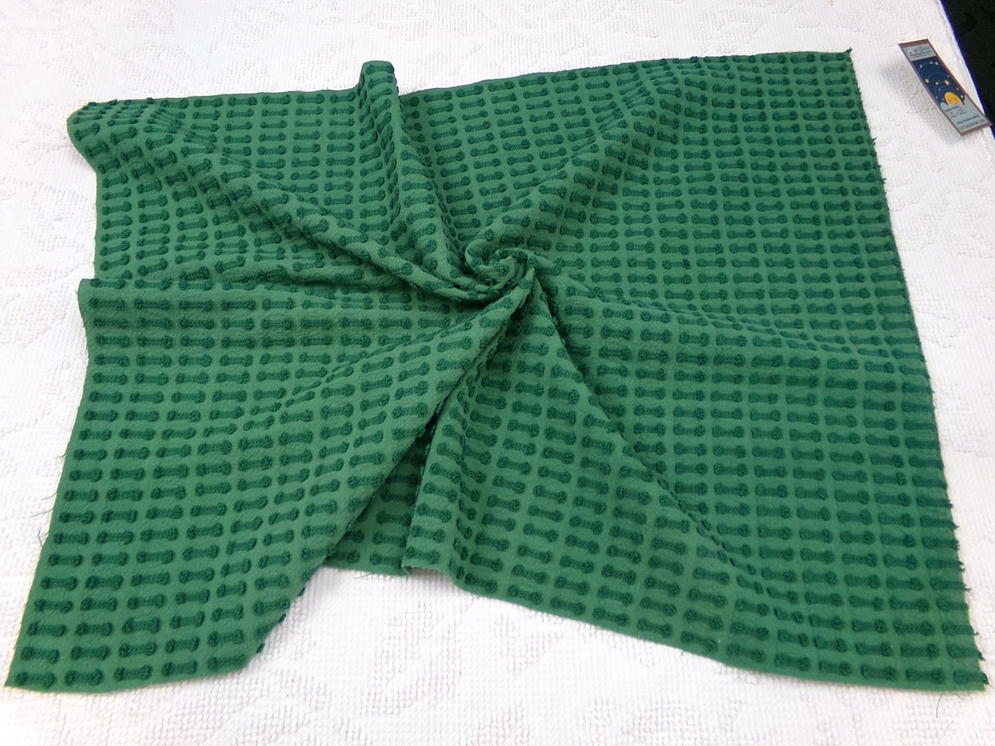 Vintage Green Chenille Fabric Textured Evergreen Cotton Quilting Crafts Upcycle Boho 18" x 24"
