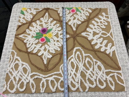 Sculpted Vintage Chenille Fabric 27x24" Piece Chocolate Brown & White