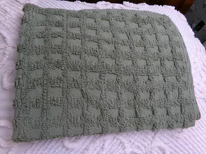 Simple Sage Squares Vintage Style Chenille Fabric, Grid Design, 18x24" Piece